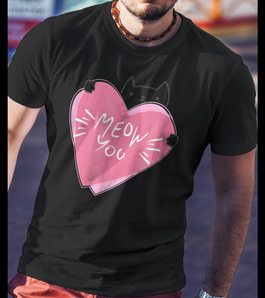 Cat Mom Meow You Cute Pink Heart Love Cat T-Shirt