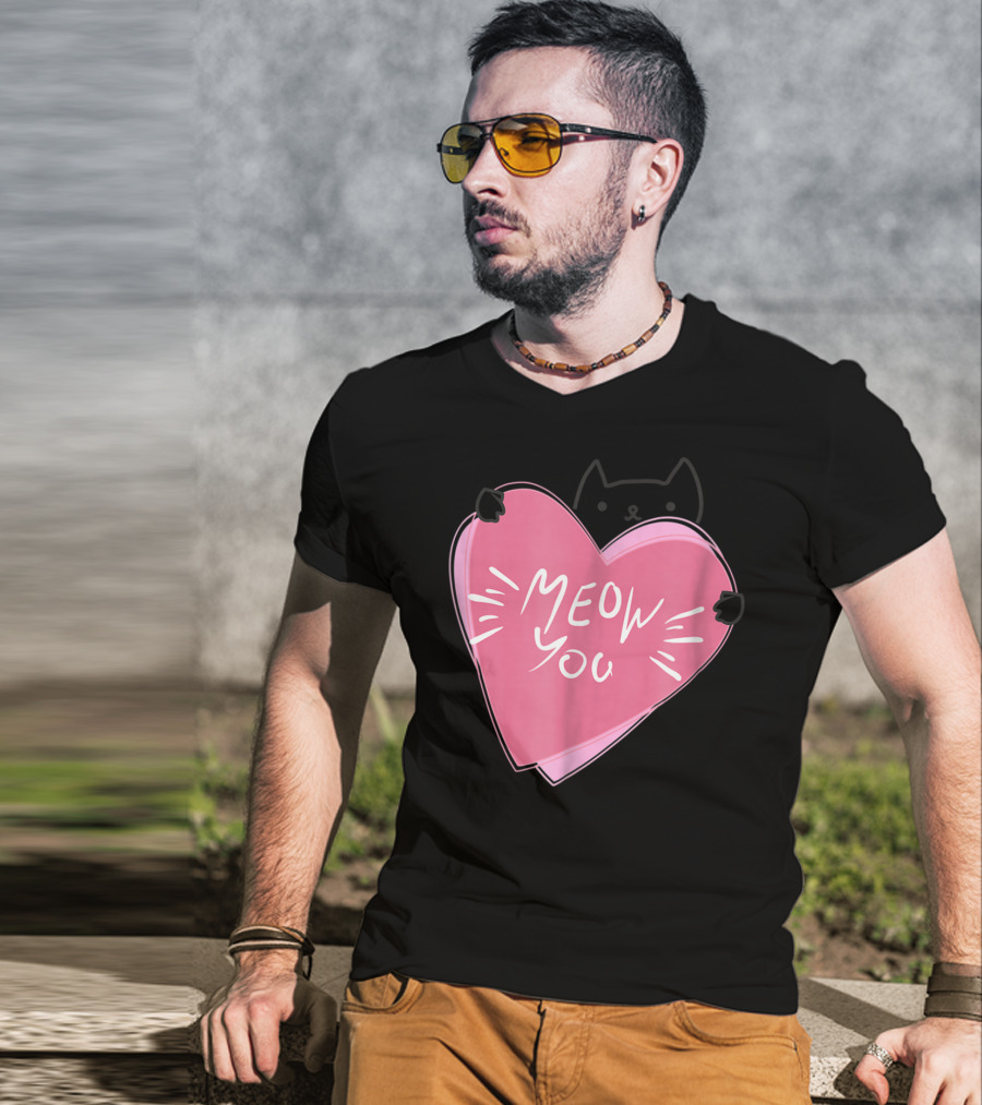 Cat Mom Meow You Cute Pink Heart Love Cat T-Shirt
