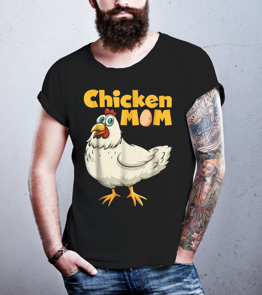 Chicken Mom Cute Cartoon Hen With Egg Lettering T-Shirt