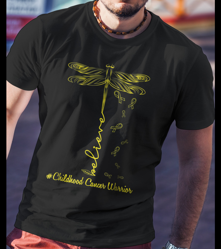 Believe Dragonfly #Childhood Cancer Warrior Kid T-Shirt