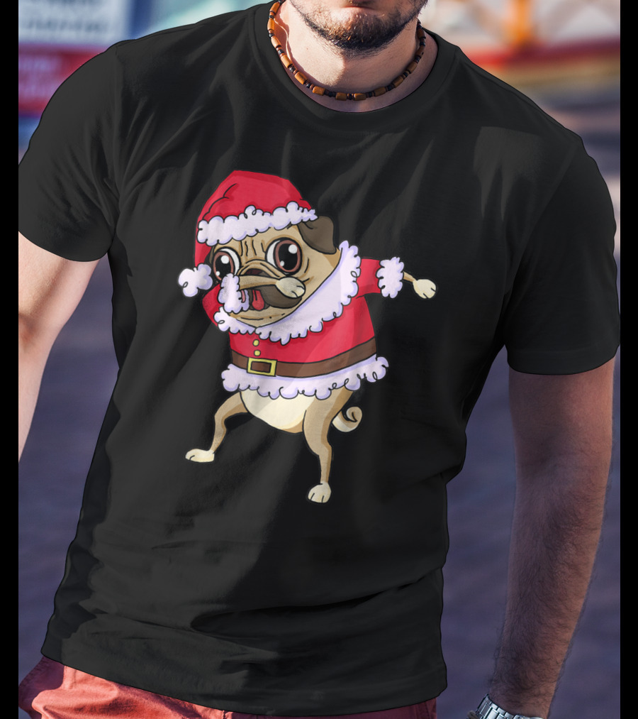 Christmas Pug Dabbing In Santa T-Shirt