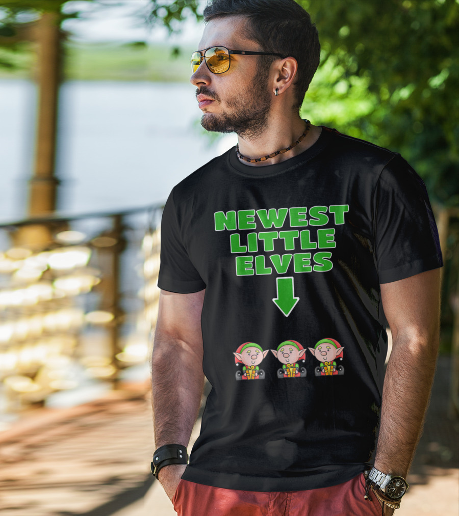 Newest Little Elves Christmas Elf Expecting Triplets Mom To Be Pregnant T-Shirt