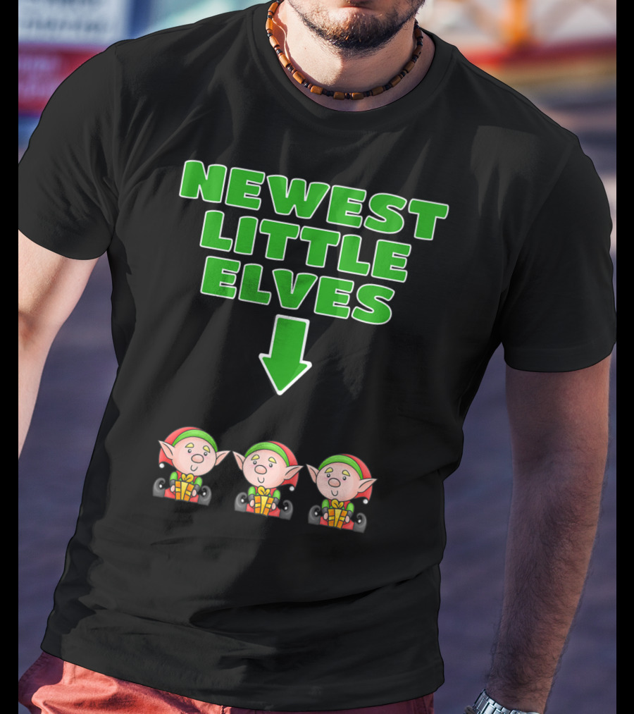 Newest Little Elves Christmas Elf Expecting Triplets Mom To Be Pregnant T-Shirt