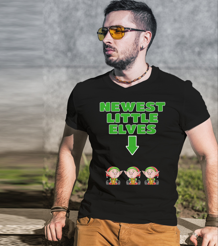 Newest Little Elves Christmas Elf Expecting Triplets Mom To Be Pregnant T-Shirt