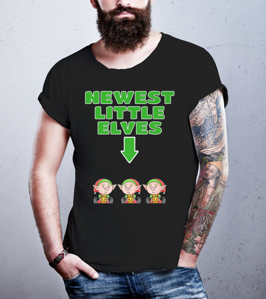 Newest Little Elves Christmas Elf Expecting Triplets Mom To Be Pregnant T-Shirt