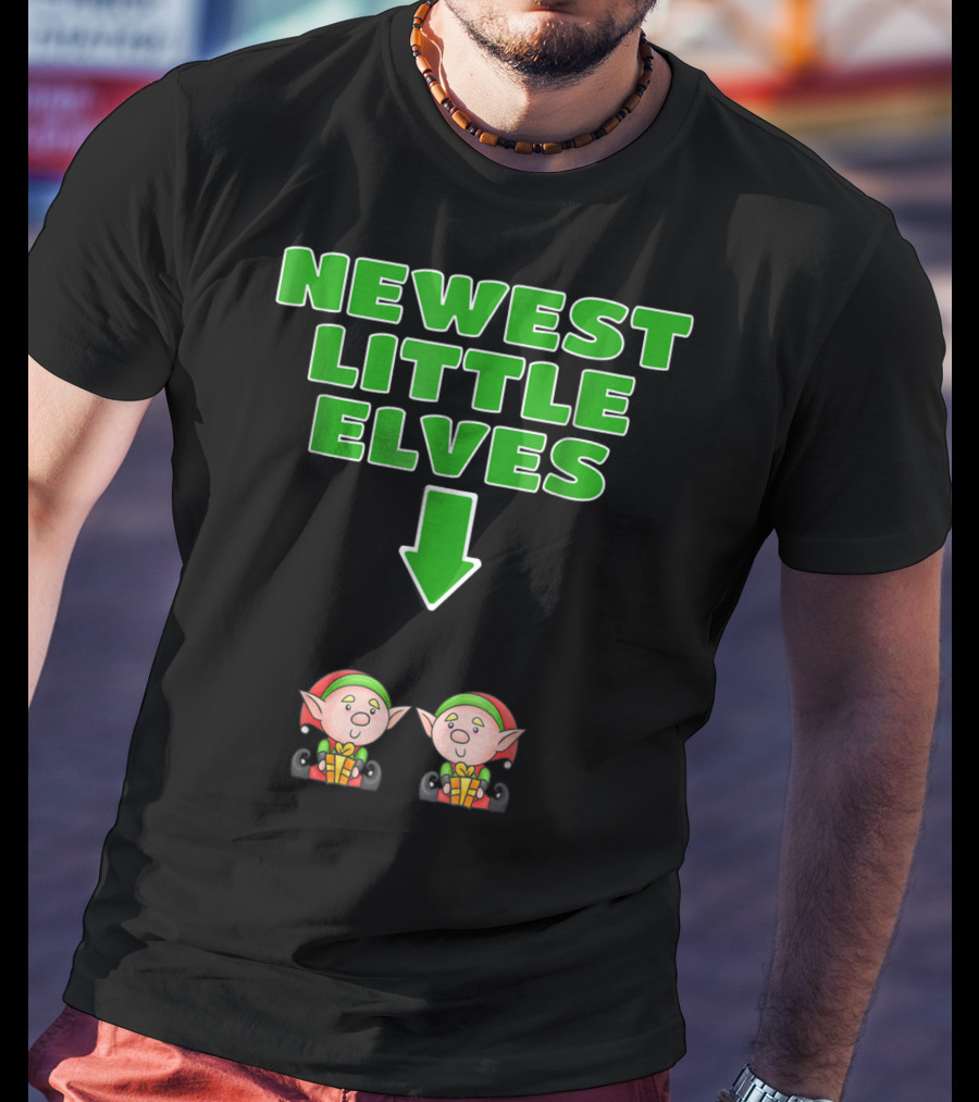 Newest Little Elves Christmas Elf Expecting Twins Mom To Be Pregnant T-Shirt