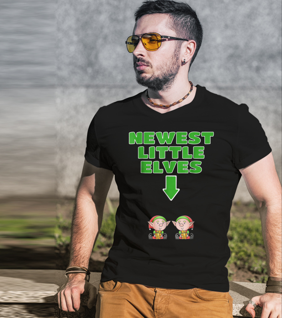 Newest Little Elves Christmas Elf Expecting Twins Mom To Be Pregnant T-Shirt