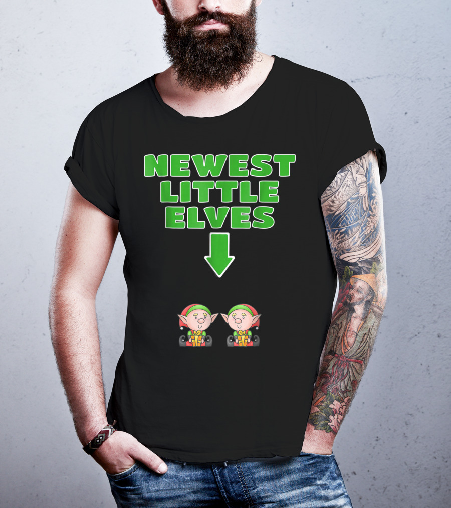 Newest Little Elves Christmas Elf Expecting Twins Mom To Be Pregnant T-Shirt