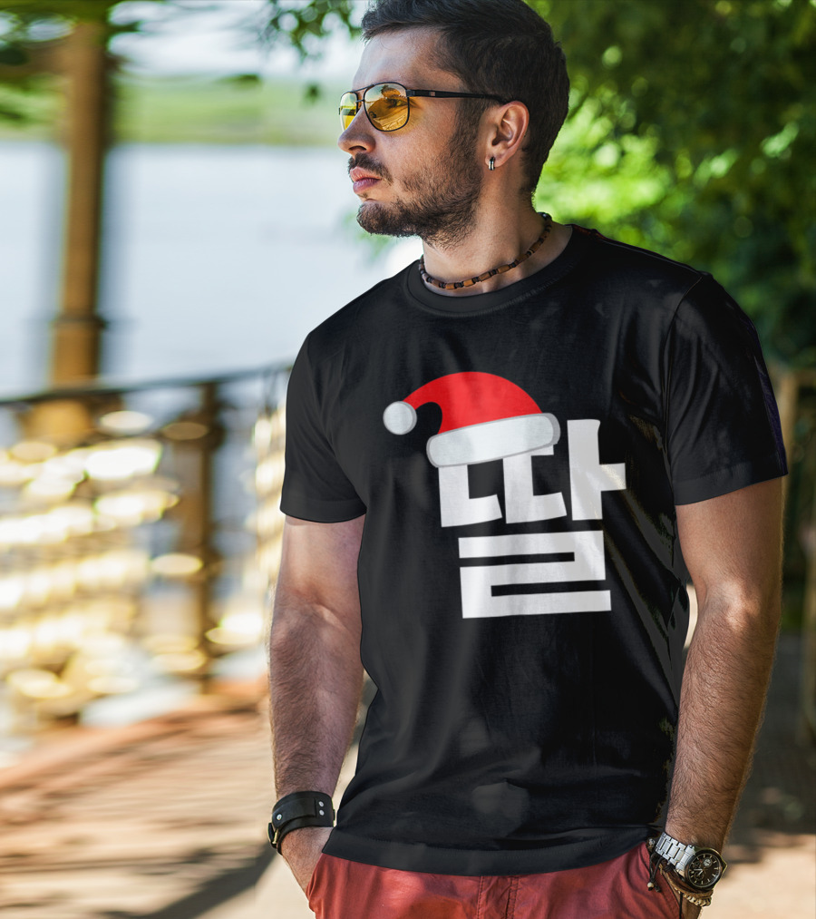 Christmas Korean Family Santa Hat Matching Mom Daughter T-Shirt