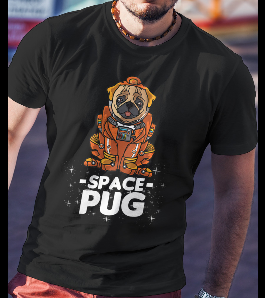 Space Pug Christmas Dog In Astronaut Suit T-Shirt