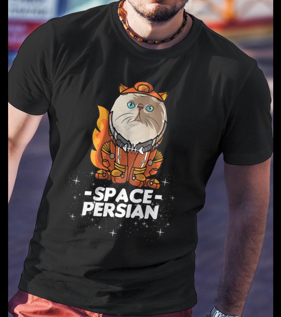 Space Persian Cat In Astronaut Suit With Christmas Flair T-Shirt
