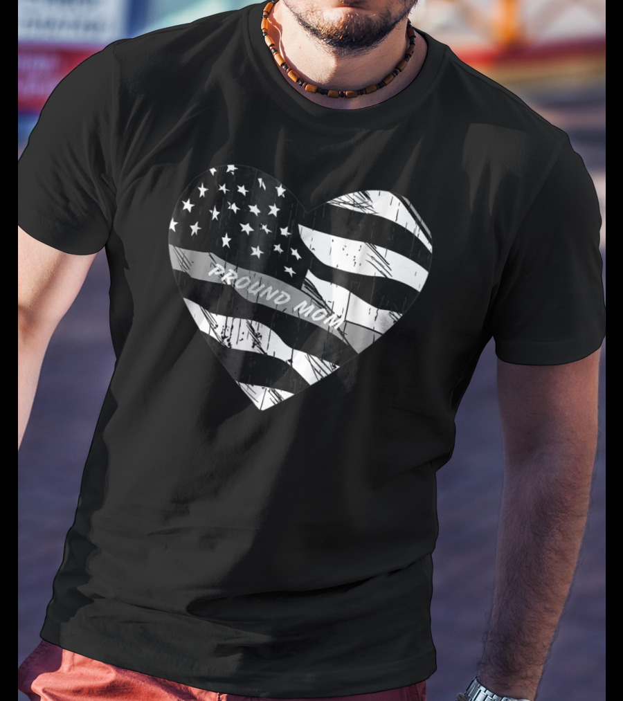 Correction Officer Proud Mom Thin Silver Line Flag Heart T-Shirt