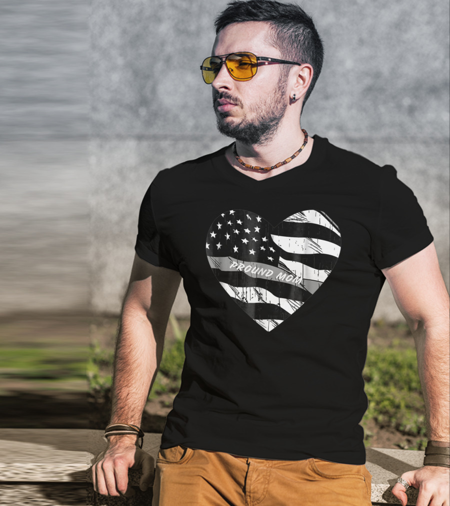 Correction Officer Proud Mom Thin Silver Line Flag Heart T-Shirt