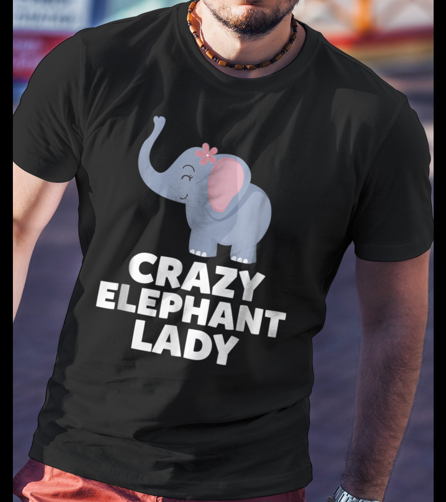 Crazy Elephant Lady Cute Funny Elephant With Flower T-Shirt