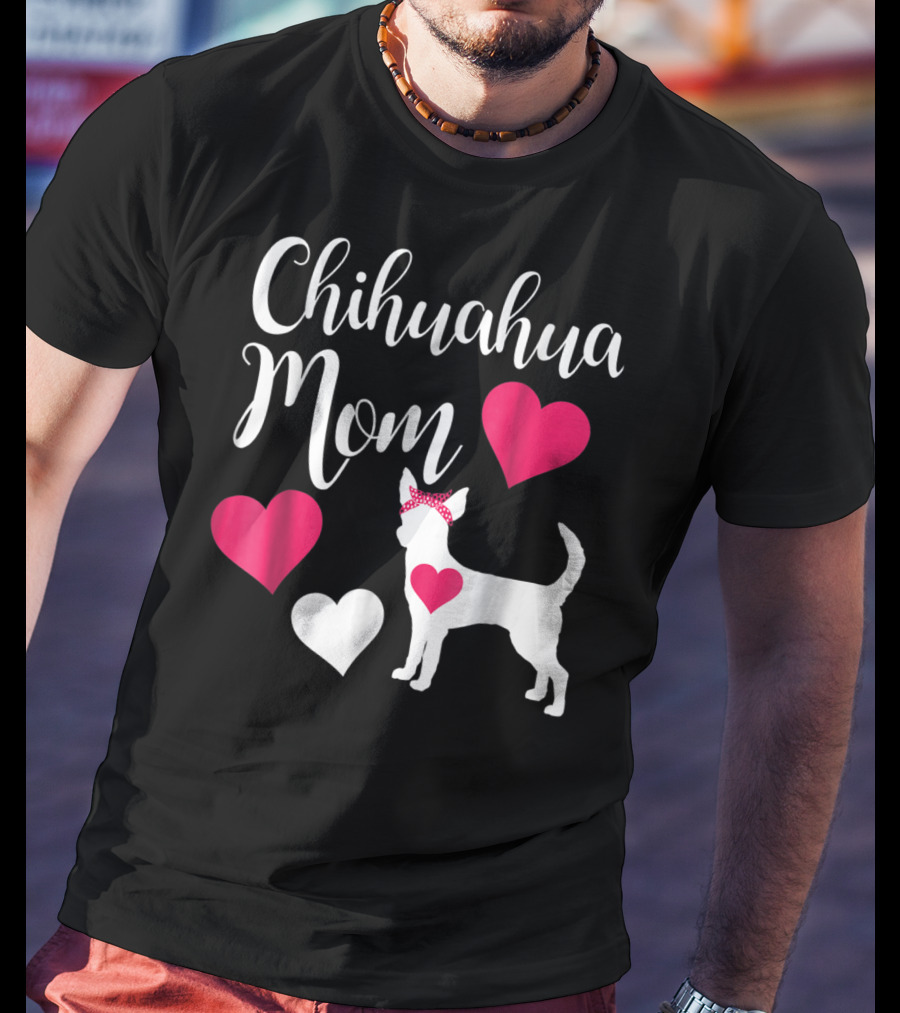 Chihuahua Mom Heart Love Bow Chihuahua Owner T-Shirt
