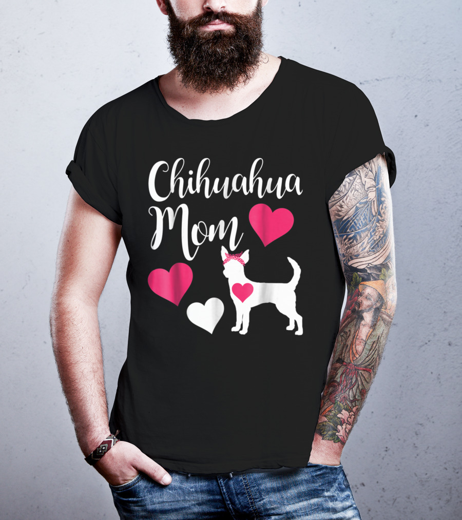 Chihuahua Mom Heart Love Bow Chihuahua Owner T-Shirt