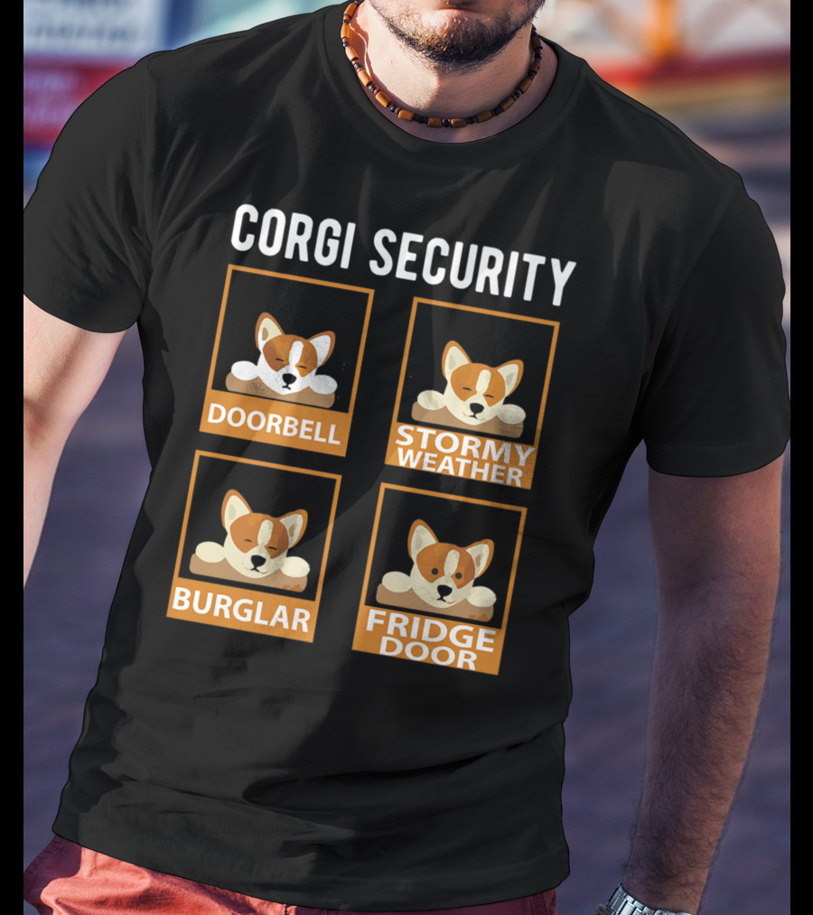 Corgi Security Doorbell Stormy Weather Burglar Fridge Door Pembroke Welsh Dog Mom Funny T-Shirt