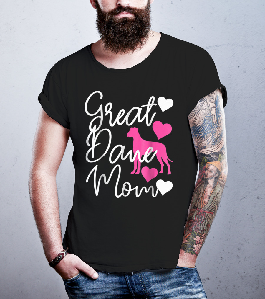 Great Dane Mom With Pink Hearts T-Shirt