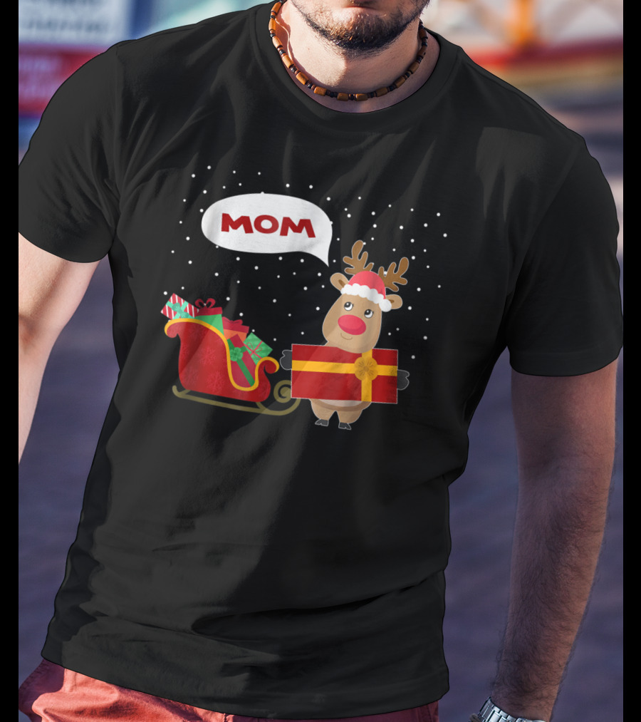 Mom Reindeer With Christmas Gifts And Sleigh T-Shirt