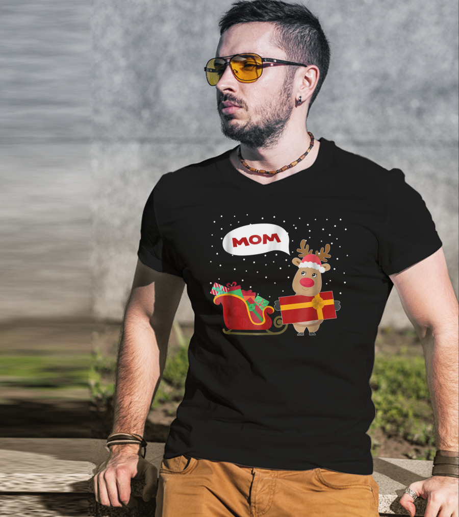 Mom Reindeer With Christmas Gifts And Sleigh T-Shirt