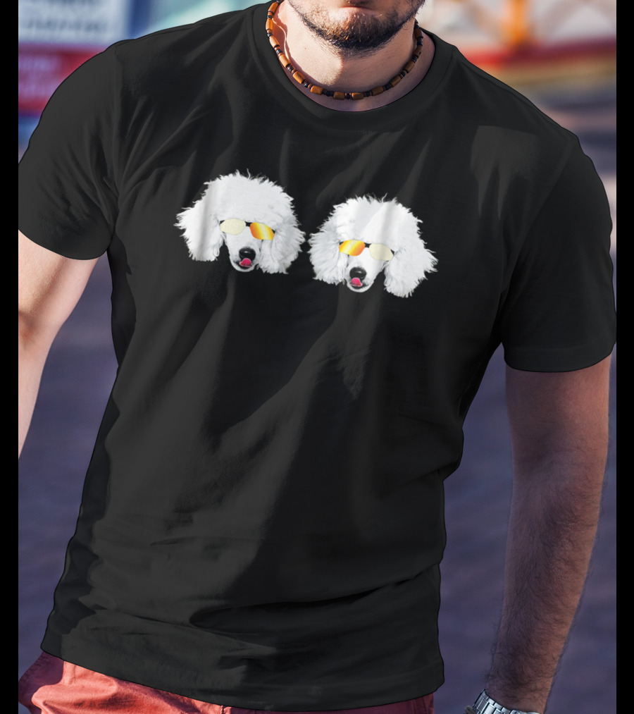Cute Poodle White Poodle Sunglasses Fluffy Twins T-Shirt