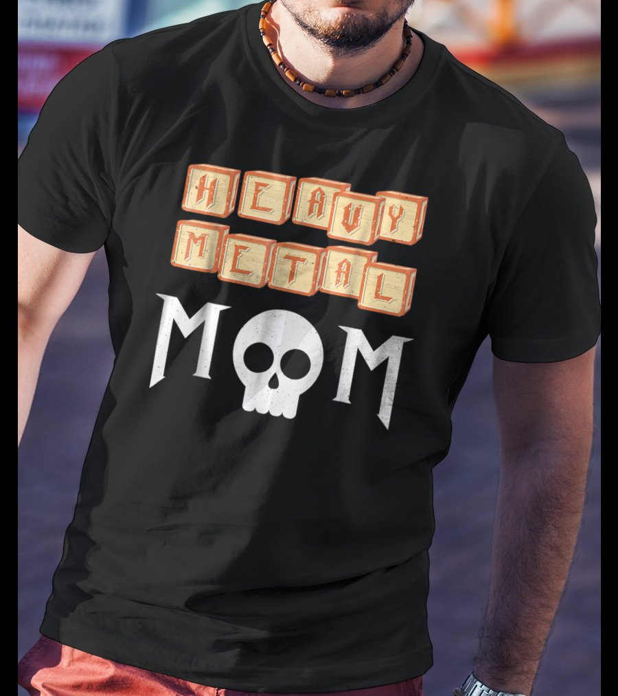Heavy Metal Mom Skull Block Letters T-Shirt