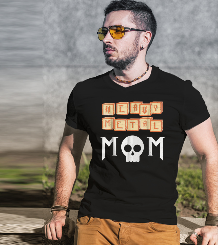 Heavy Metal Mom Skull Block Letters T-Shirt