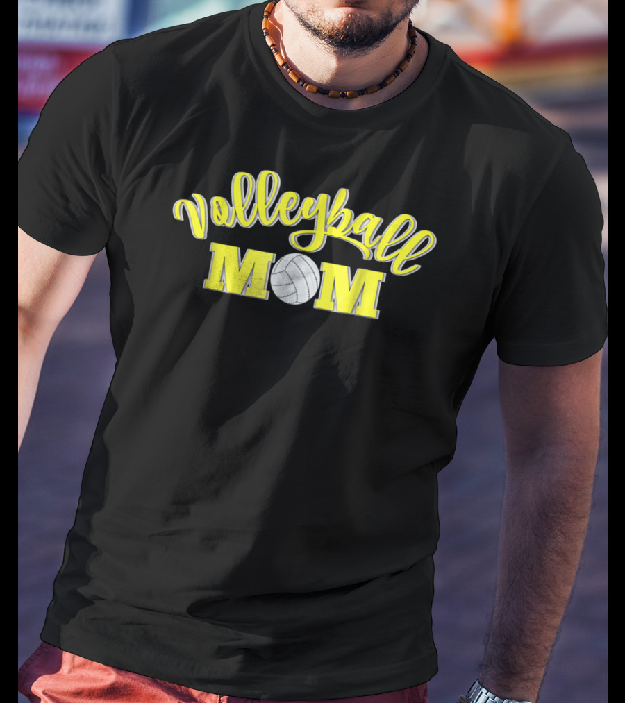 Volleyball Mom Yellow Lettering With Volleyball T-Shirt