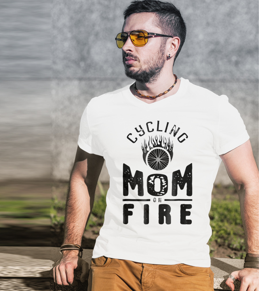 Cycling Mom On Fire Wheel Flames Sports Fan T-Shirt