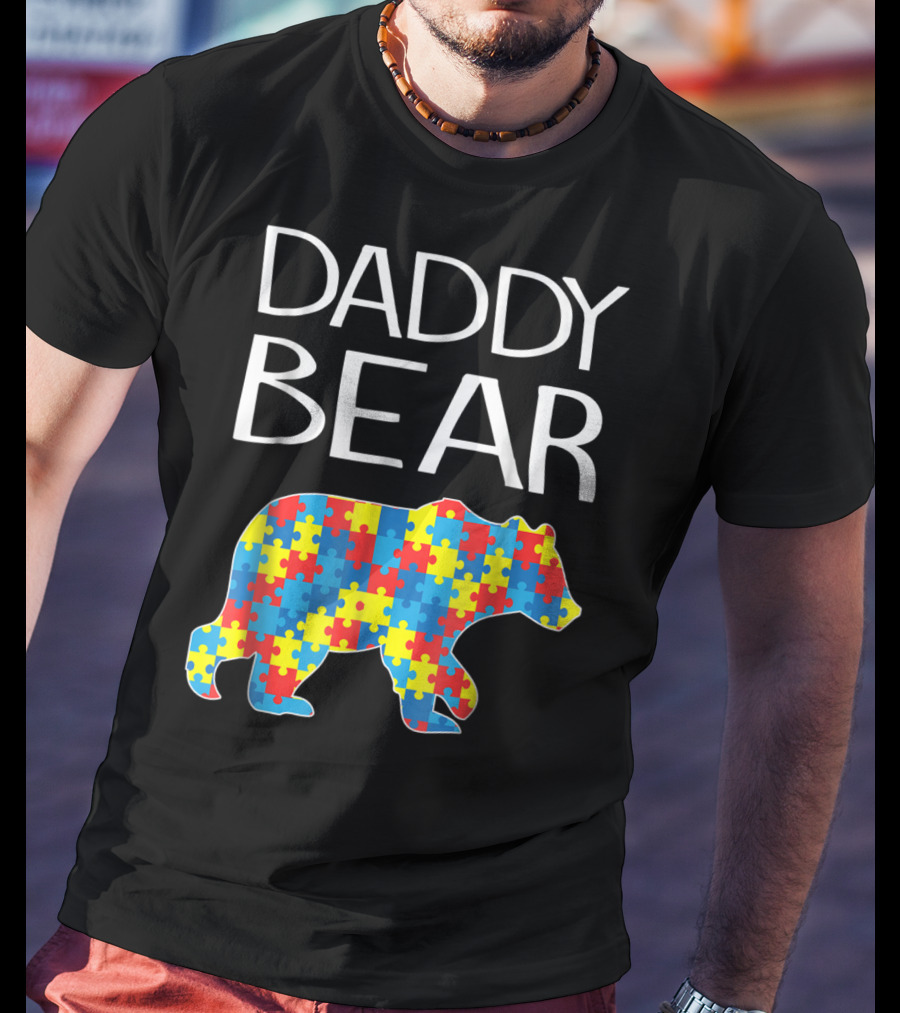 Daddy Bear Autism Puzzle Pattern Child Dad T-Shirt