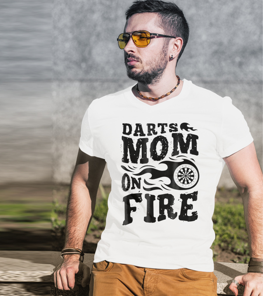 Darts Mom On Fire Ladies Sport Fan Dartboard Flame T-Shirt