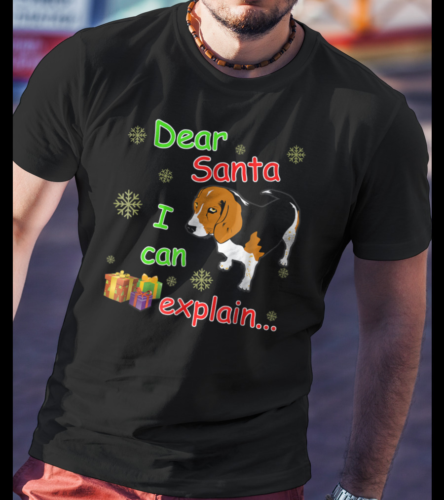 Dear Santa I Can Explain Beagle Christmas Snowflakes And Gifts T-Shirt