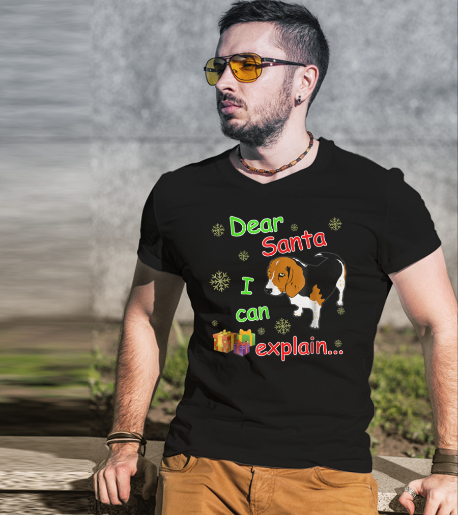 Dear Santa I Can Explain Beagle Christmas Snowflakes And Gifts T-Shirt