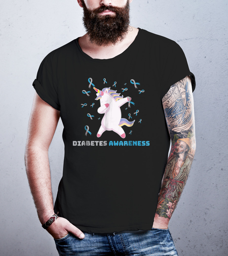 Diabetes Awareness Unicorn With Ribbons Grandpa80 T-Shirt