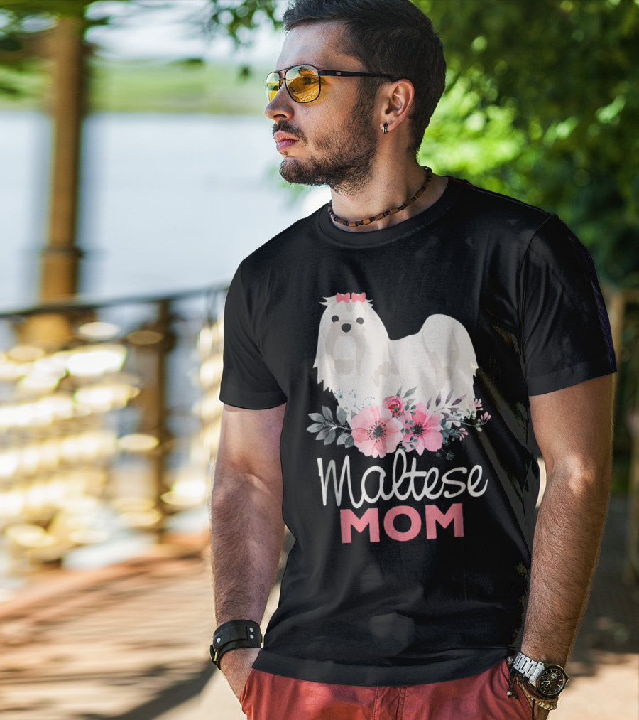 Dog Lovers Maltese Mom Fur Mama Floral Cute Pet Owner T-Shirt