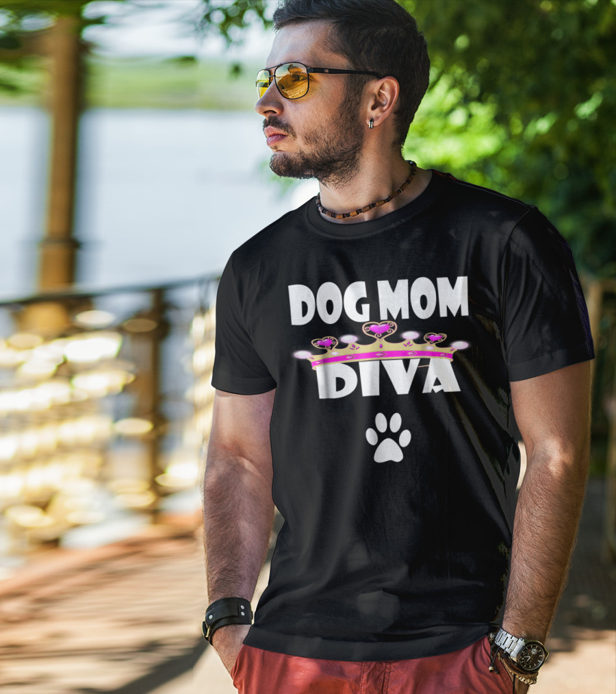 Dog Mom Diva Crown And Paw Prints T-Shirt