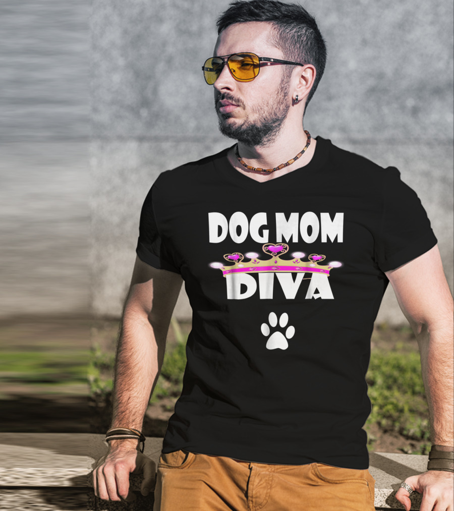 Dog Mom Diva Crown And Paw Prints T-Shirt