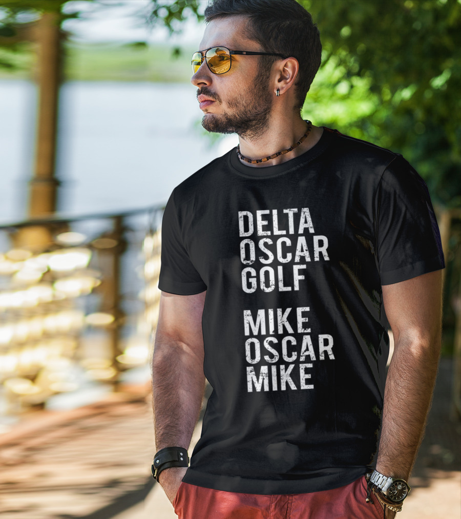 DELTA OSCAR GOLF MIKE OSCAR MIKE Dog Mom Military Alphabet T-Shirt