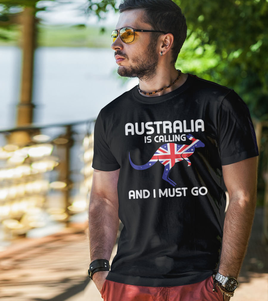 Australia Is Calling And I Must Go Kangaroo With Union Jack Flag T-Shirt