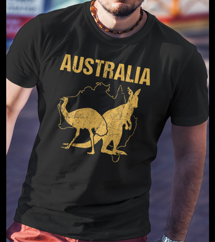 Australia Kangaroo And Emu Silhouette Map T-Shirt
