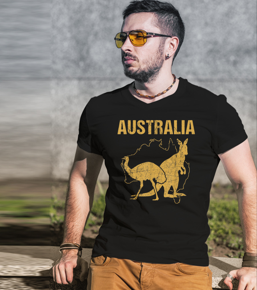 Australia Kangaroo And Emu Silhouette Map T-Shirt