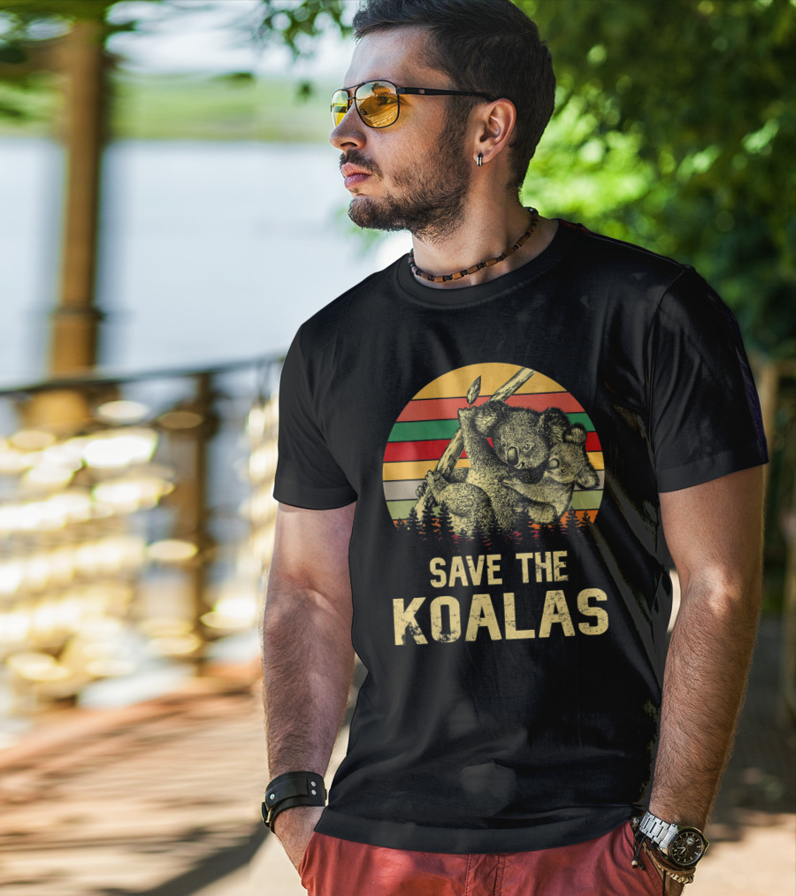 Save The Koalas Vintage Animal Sunset Stripe Forest T-Shirt