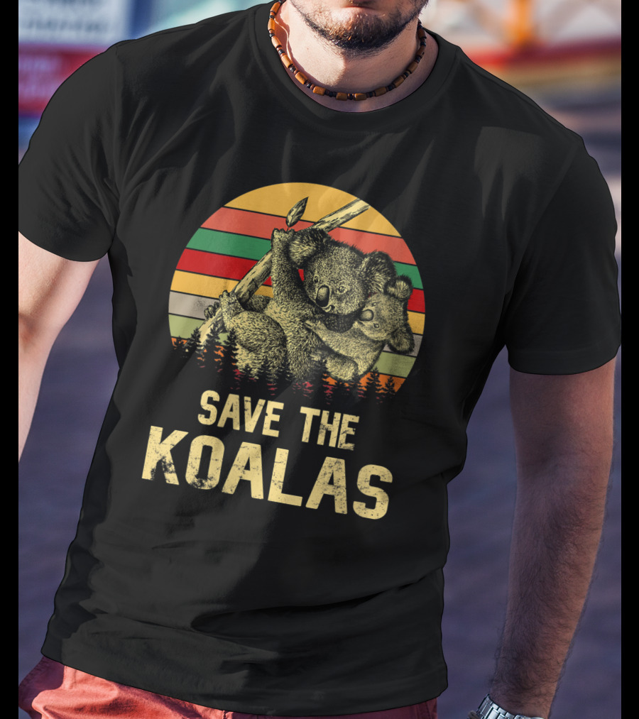 Save The Koalas Vintage Animal Sunset Stripe Forest T-Shirt