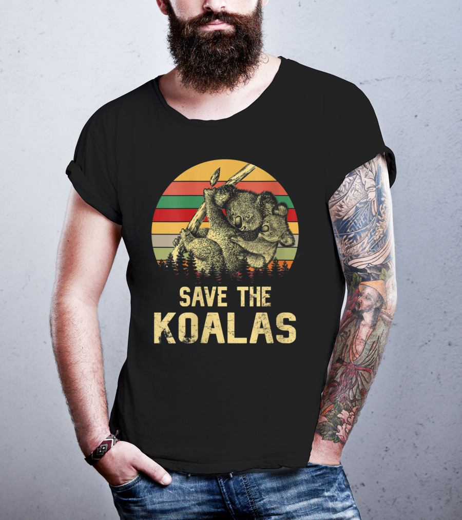 Save The Koalas Vintage Animal Sunset Stripe Forest T-Shirt