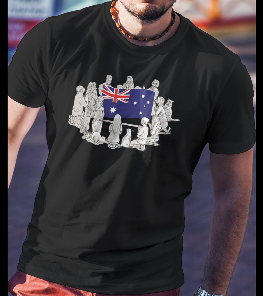 People Pray For Australia Flag Surrounded By Supporters And Wildlife T-Shirt