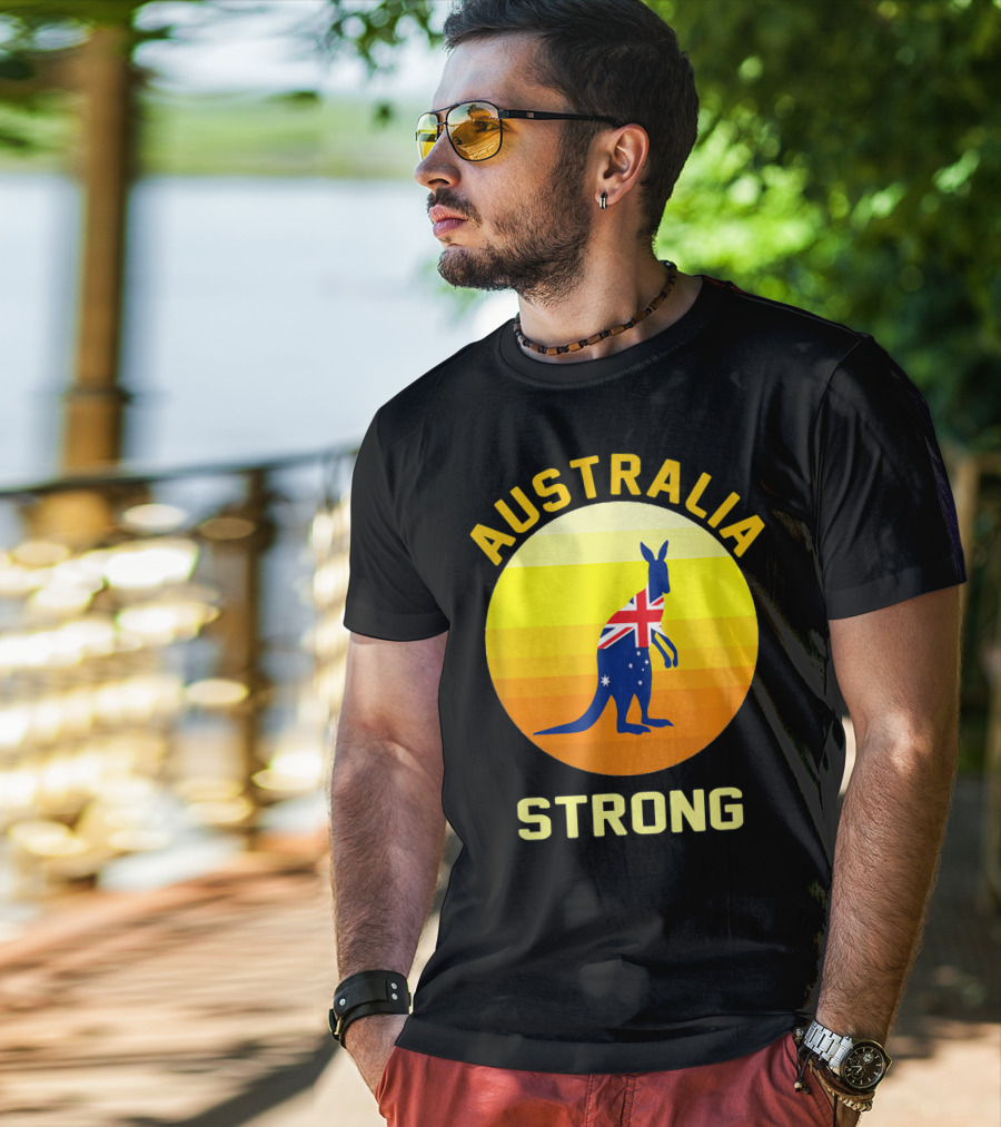 Australia Strong Retro Sun Kangaroo Flag T-Shirt