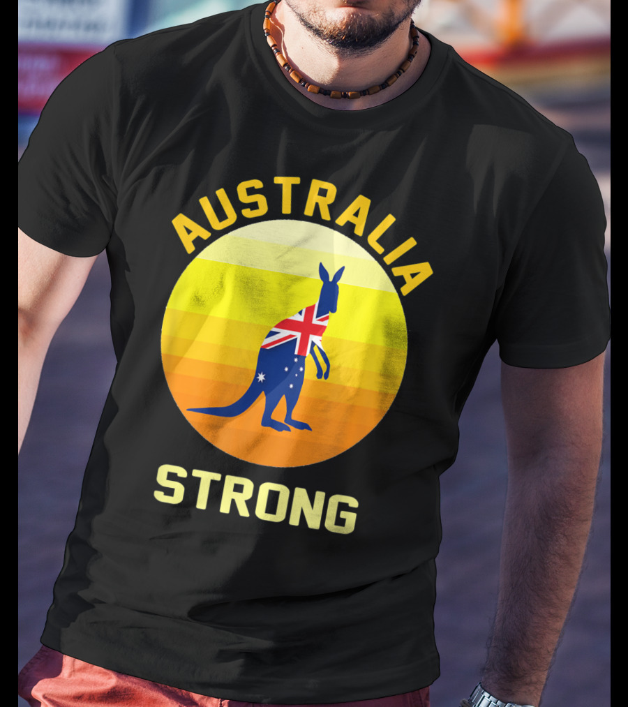 Australia Strong Retro Sun Kangaroo Flag T-Shirt