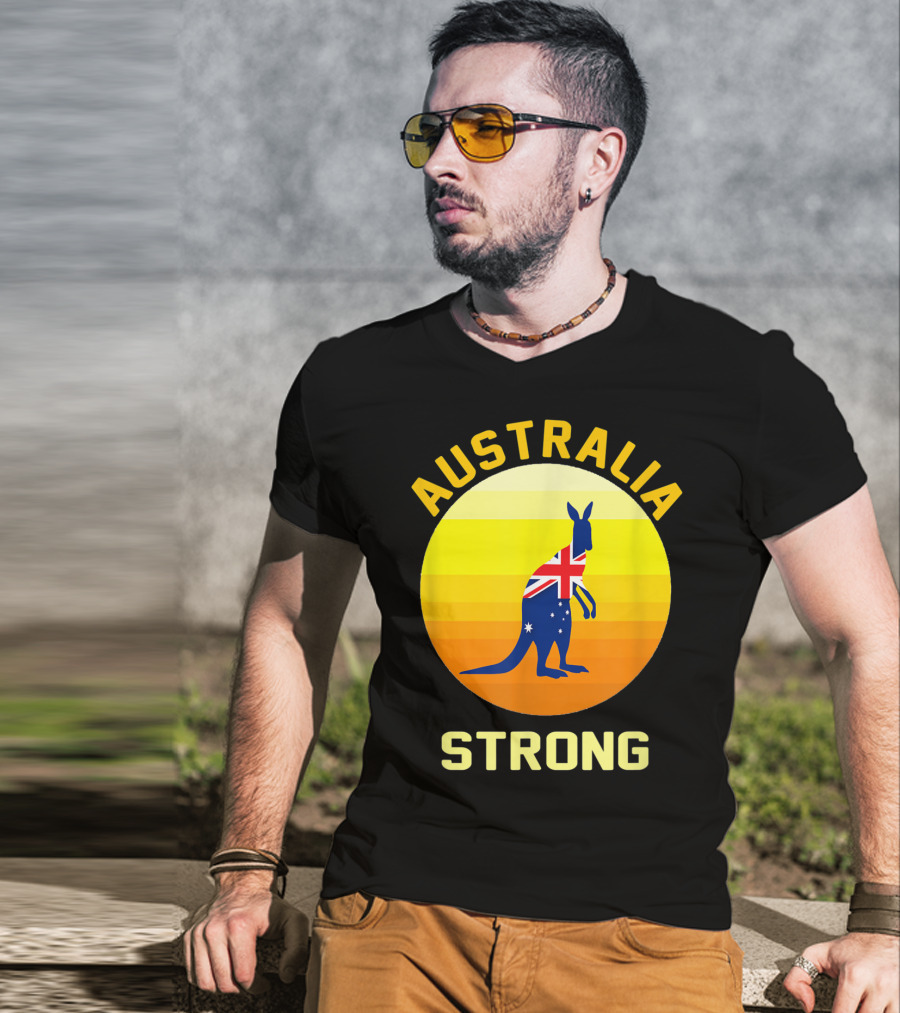 Australia Strong Retro Sun Kangaroo Flag T-Shirt