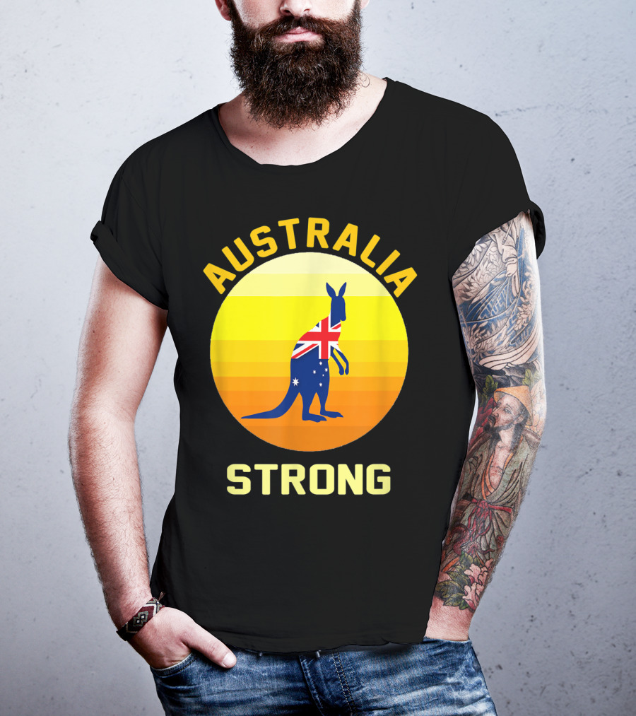 Australia Strong Retro Sun Kangaroo Flag T-Shirt