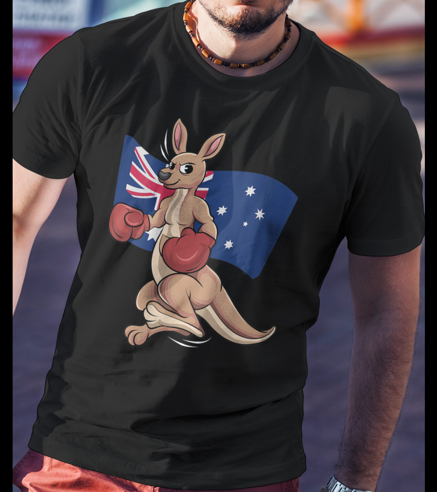 Cute Boxing Kangaroo Australian Flag Australia Day T-Shirt
